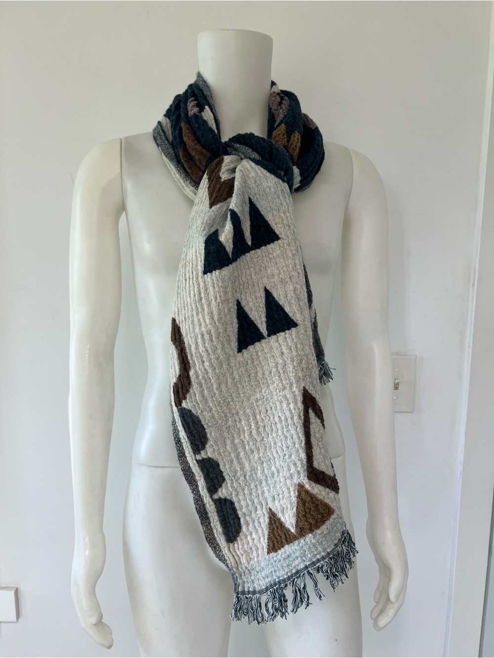 Madewell Wool Cotton Scarf Boho funky Geometric Accents